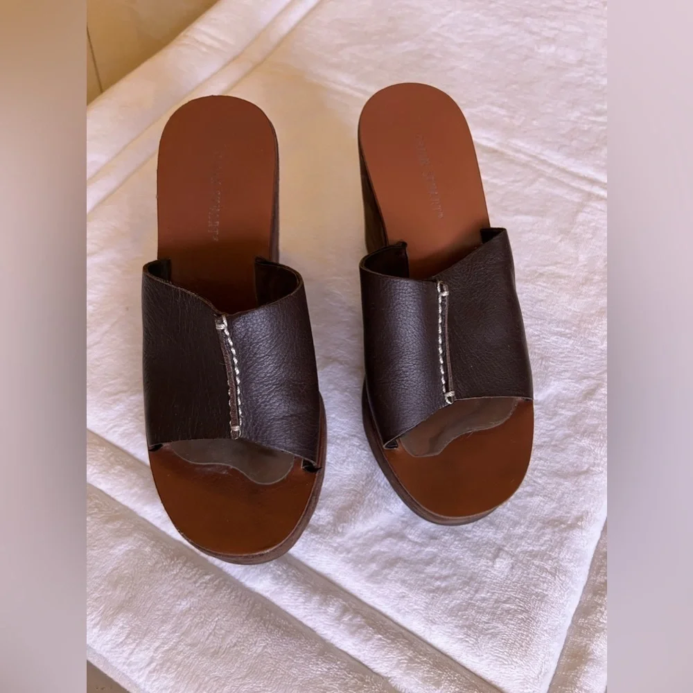 Colin Stuart Suede Mule Platform Sandals Slides Lightweight Size 8 Brown leather